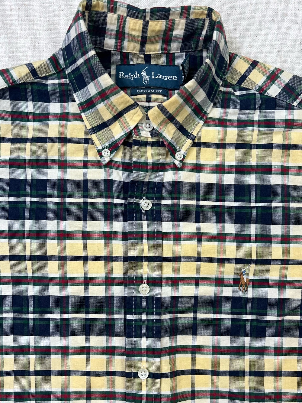 Ralph Lauren Butter Yellow Plaid Shirt Oversized Boyfriend Button Down Prep M